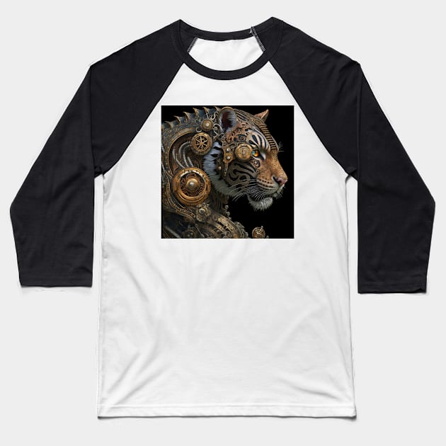 Steampunk Mechanical Tiger Baseball T-Shirt by Jades-Corner